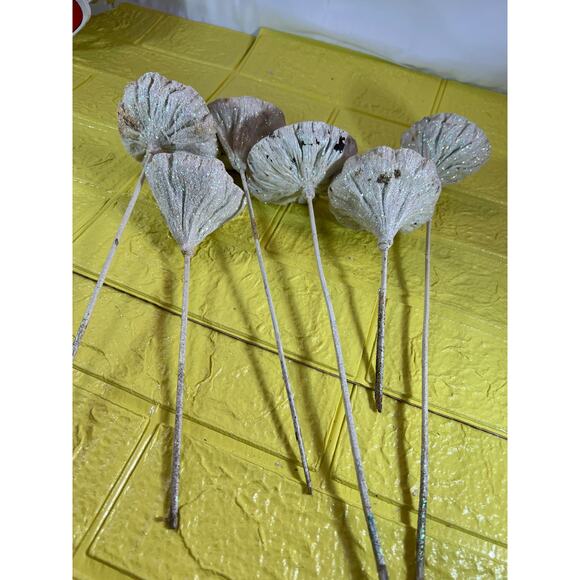 Vintage Lotus Seed Pod Floral Picks Christmas Holiday White Silver Set - Picture 15 of 16
